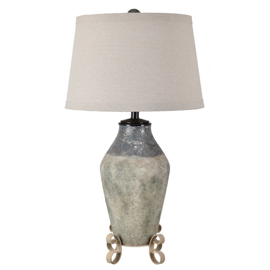 Crestview Collection Ventura 31" Rustic Ceramic And Iron Table Lamp In Sand Stone And Rust Finish With Empire Natural Linen Shade And Scroll Base
