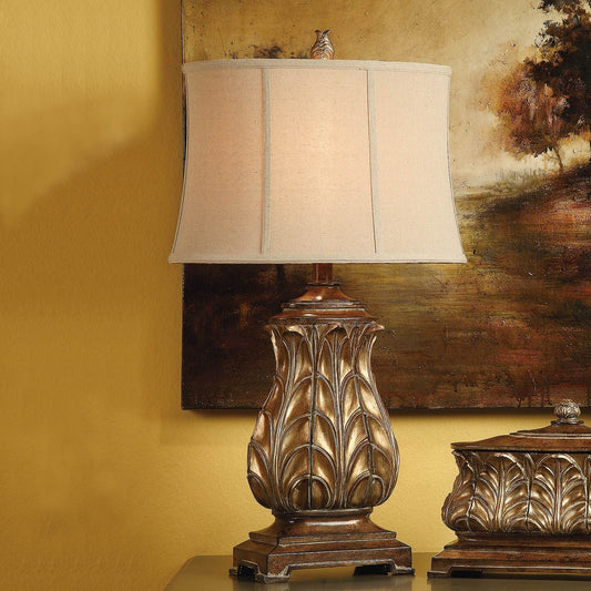 Crestview Collection Versailles 33" Traditional Resin Table Lamp In Regency Gold Finish With Oval Linen Fabric Shade