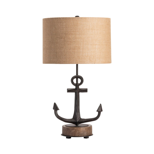 Crestview Collection Warf Anchor 27" Rustic Metal And Resin Table Lamp In Anchor Black Finish With Burlap Shade