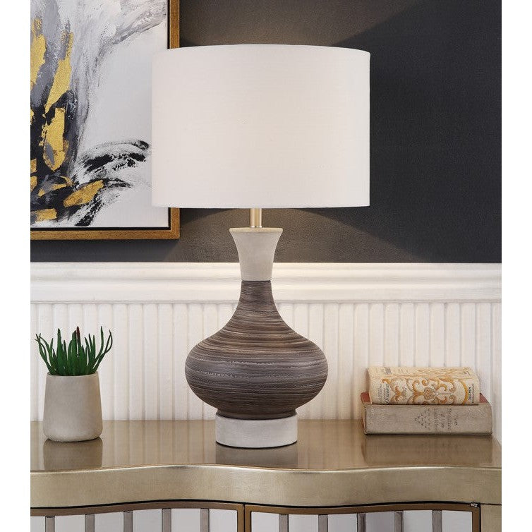 Crestview Collection Watson 29" Transitional Ceramic And Concrete Table Lamp In Gray And Brown Finish With Natural Linen Drum Shade