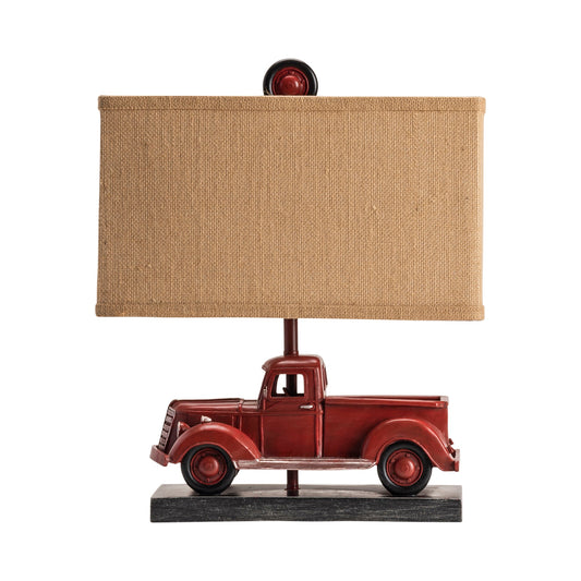 Crestview Collection Welltraveled 20" Rustic Resin Table Lamp In Rustic Red Finish With Natural Linen Shade