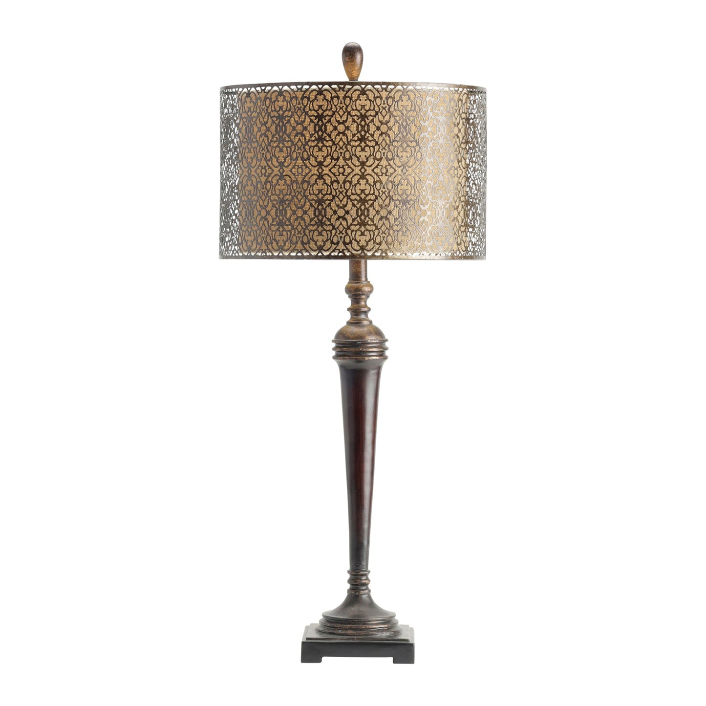 Crestview Collection West Mire 33" Traditional Resin Table Lamp In Bronze Finish With Metal Cutout Burlap Outer Shade