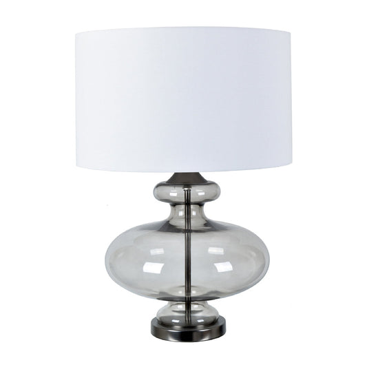 Crestview Collection Whitaker 29" Transitional Glass And Iron Large Scale Shapely Glazed Table Lamp In Smoked Glass And Gunmetal Finish With Drum White Linen Shade