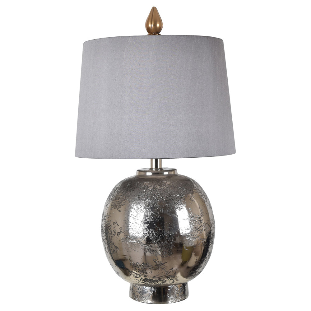 Crestview Collection Whitemore 31" Modern Aluminum Table Lamp In Distressed Nickel Finish With Grey Silk Shade