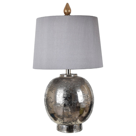 Crestview Collection Whitemore 31" Modern Aluminum Table Lamp In Distressed Nickel Finish With Grey Silk Shade