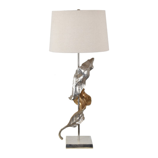 Crestview Collection Willow 27" Transitional Aluminum Table Lamp In Nickel And Gold Finish With Oatmeal Linen Shade