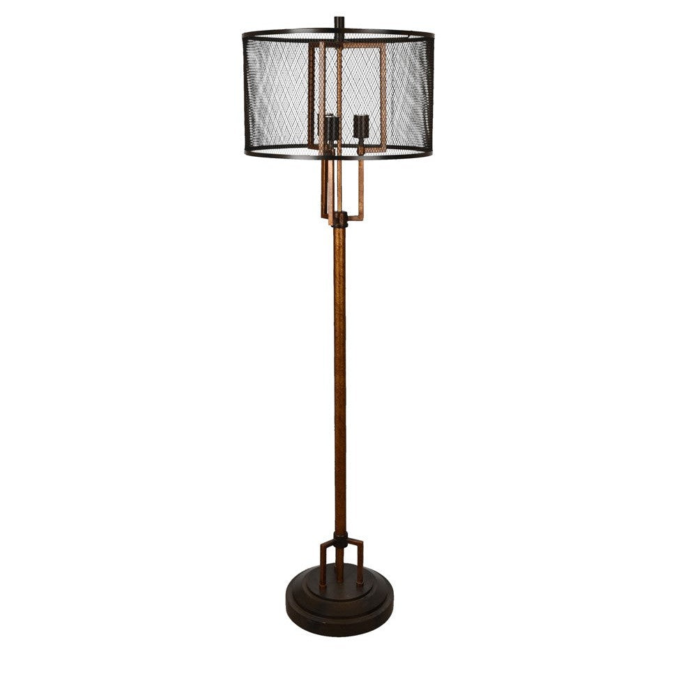 Crestview Collection Winchester 62" Rustic Metal Floor Lamp In Copper And Iron Finish With Wire Mesh Shade