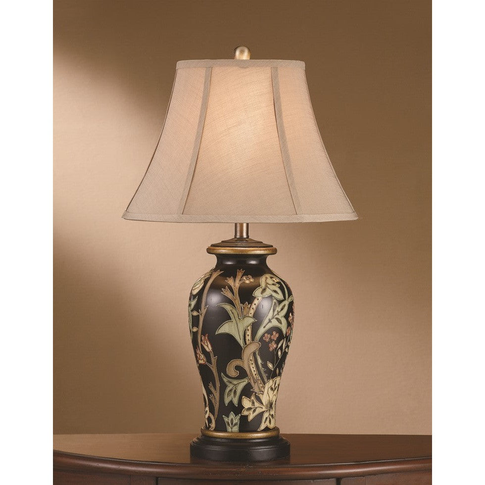 Crestview Collection Windham 29" Traditional Ceramic Table Lamp In Ceramic Green Cinnamon And Black Floral Hand Painted Finish With Bed Shade