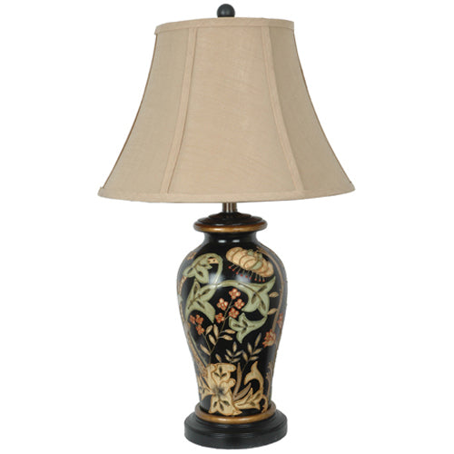 Crestview Collection Windham 29" Traditional Ceramic Table Lamp In Ceramic Green Cinnamon And Black Floral Hand Painted Finish With Bed Shade