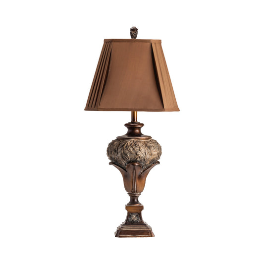 Crestview Collection Wingate 32" Traditional Resin Table Lamp In Brushed Umber Finish With Square Pleated Dark Gold Cut Corner Shade