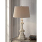 Crestview Collection Wooden Column 34" Traditional Resin Table Lamp In White Wash Finish With Natural Linen Shade