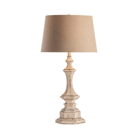 Crestview Collection Wooden Column 34" Traditional Resin Table Lamp In White Wash Finish With Natural Linen Shade