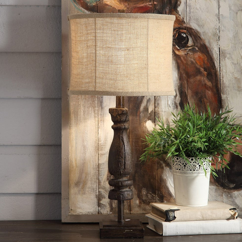 Crestview Collection Wooden Relic 26" Rustic Resin Table Lamp In Wood Finish With Burlap Shade