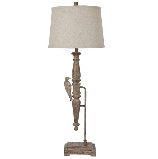 Crestview Collection Woodson 41" Rustic Resin And Metal Table Lamp In Whethered Wood Finish With Oatmeal Linen Taper Shade