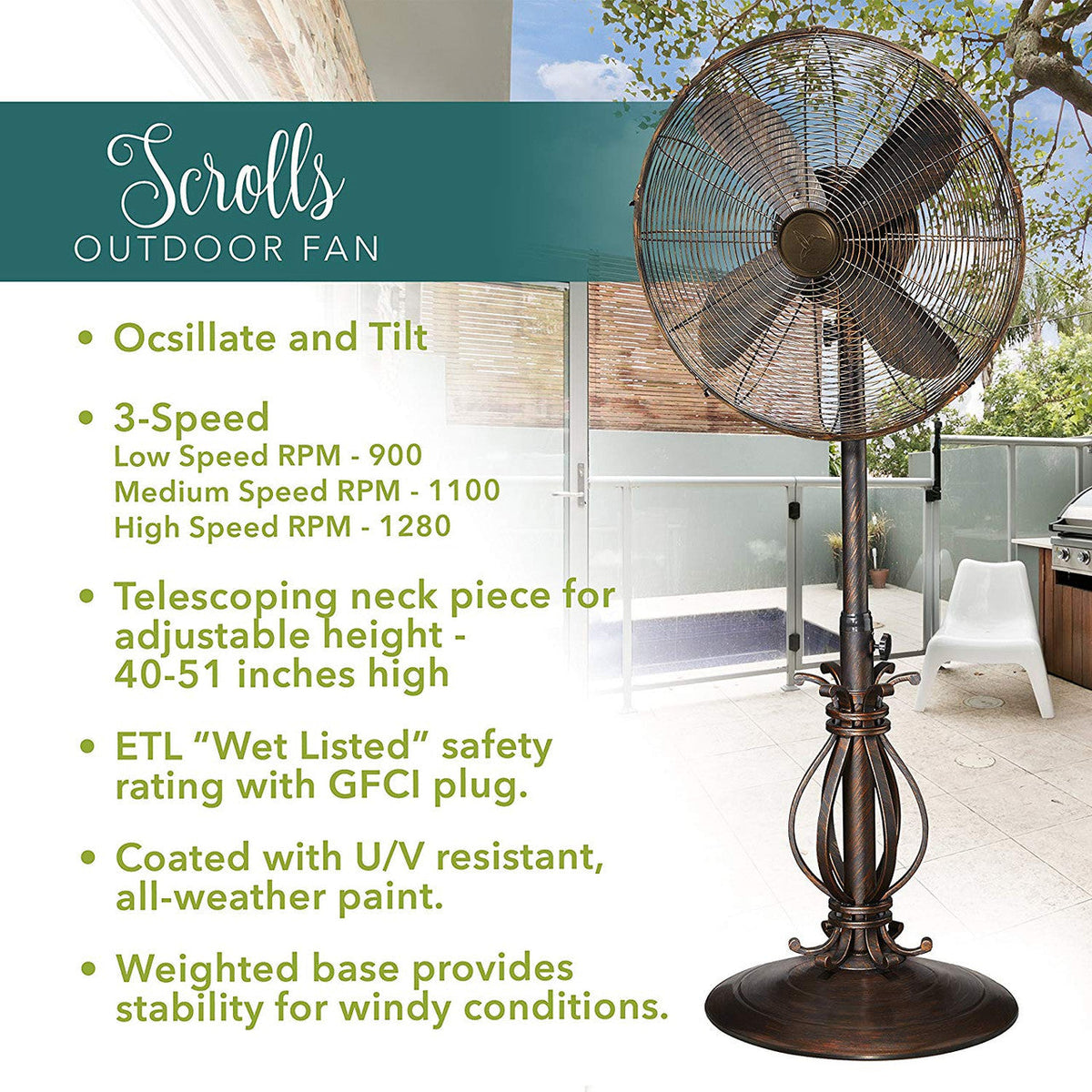 Deco Breeze Prestigious 51" Brown Adjustable Height Outdoor Pedestal Floor Fan