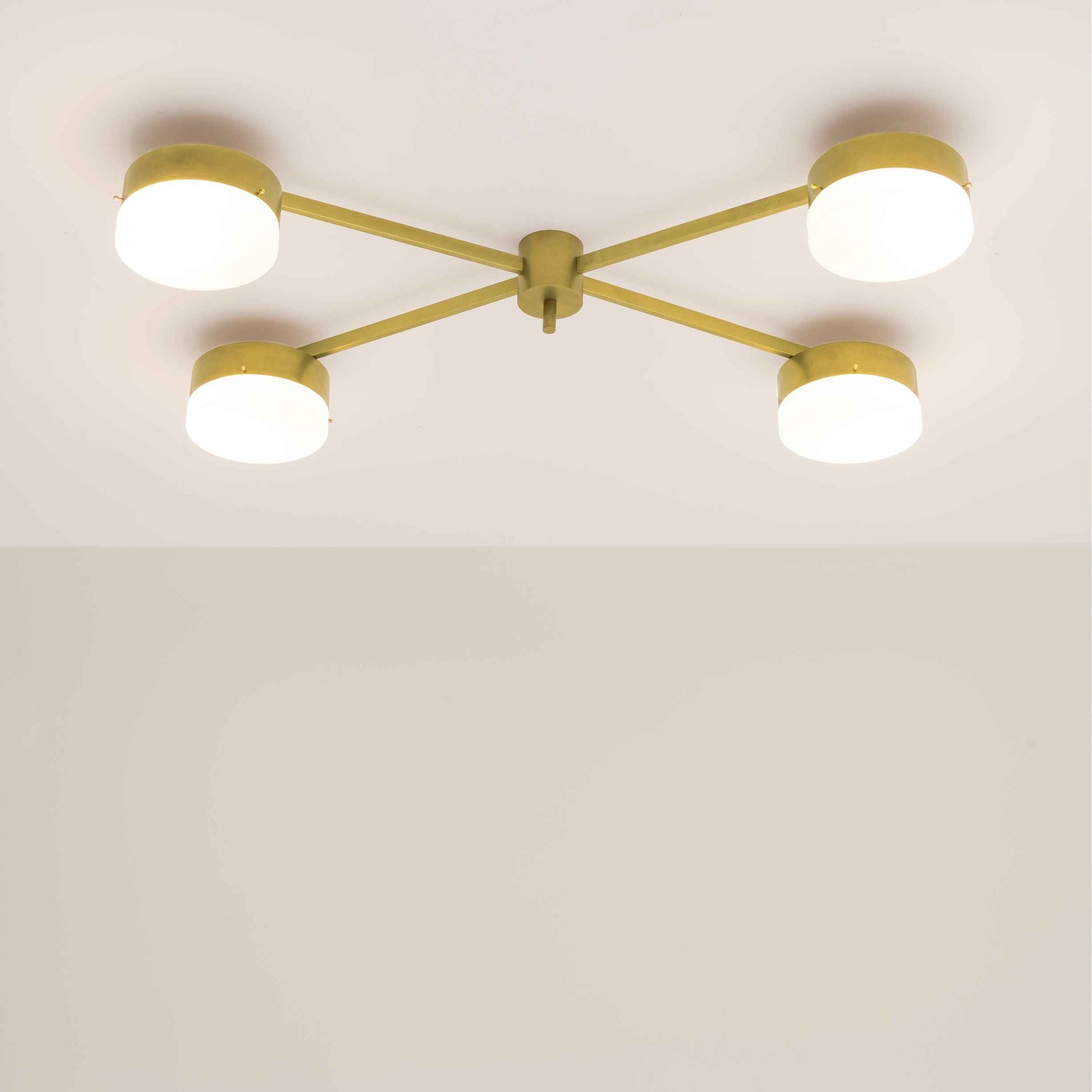 Design for Macha Celeste Aurora Ceiling or Wall-Mounted Chromed Opaque Four-Armed Brass Lamp