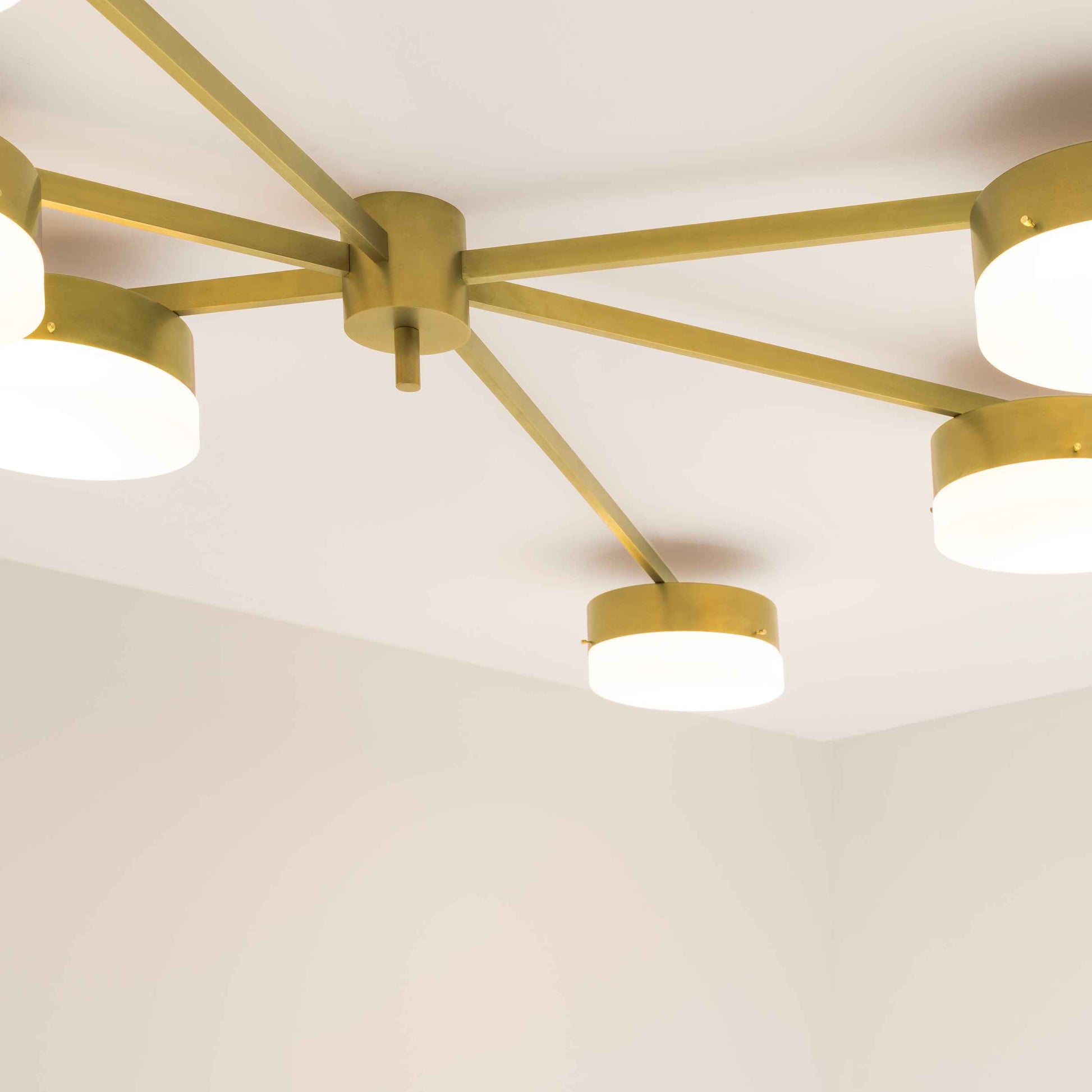 Design for Macha Celeste Effervescence Ceiling or Wall-Mounted Blackened Six-Armed Brass Lamp