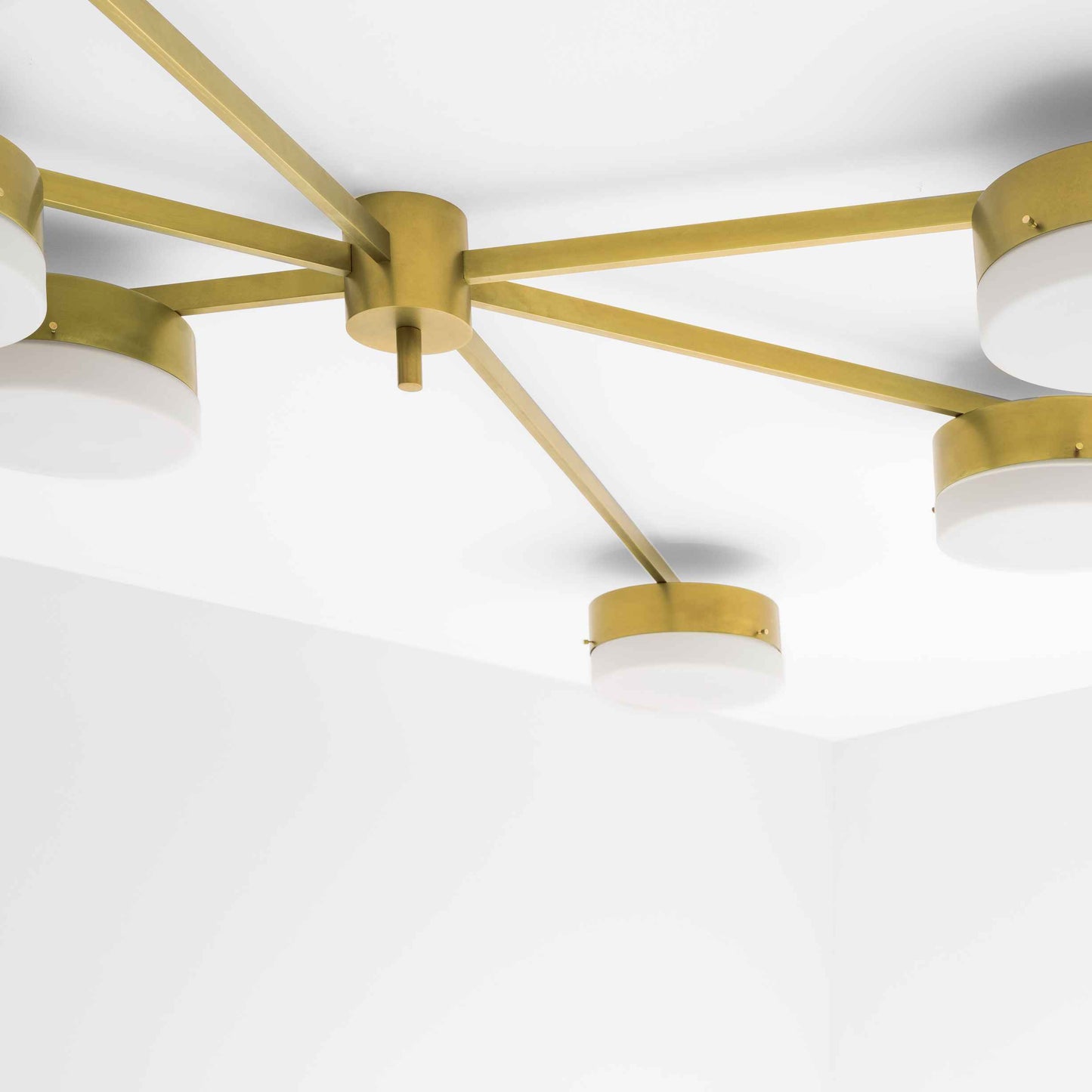 Design for Macha Celeste Effervescence Ceiling or Wall-Mounted Chromed Opaque Six-Armed Brass Lamp