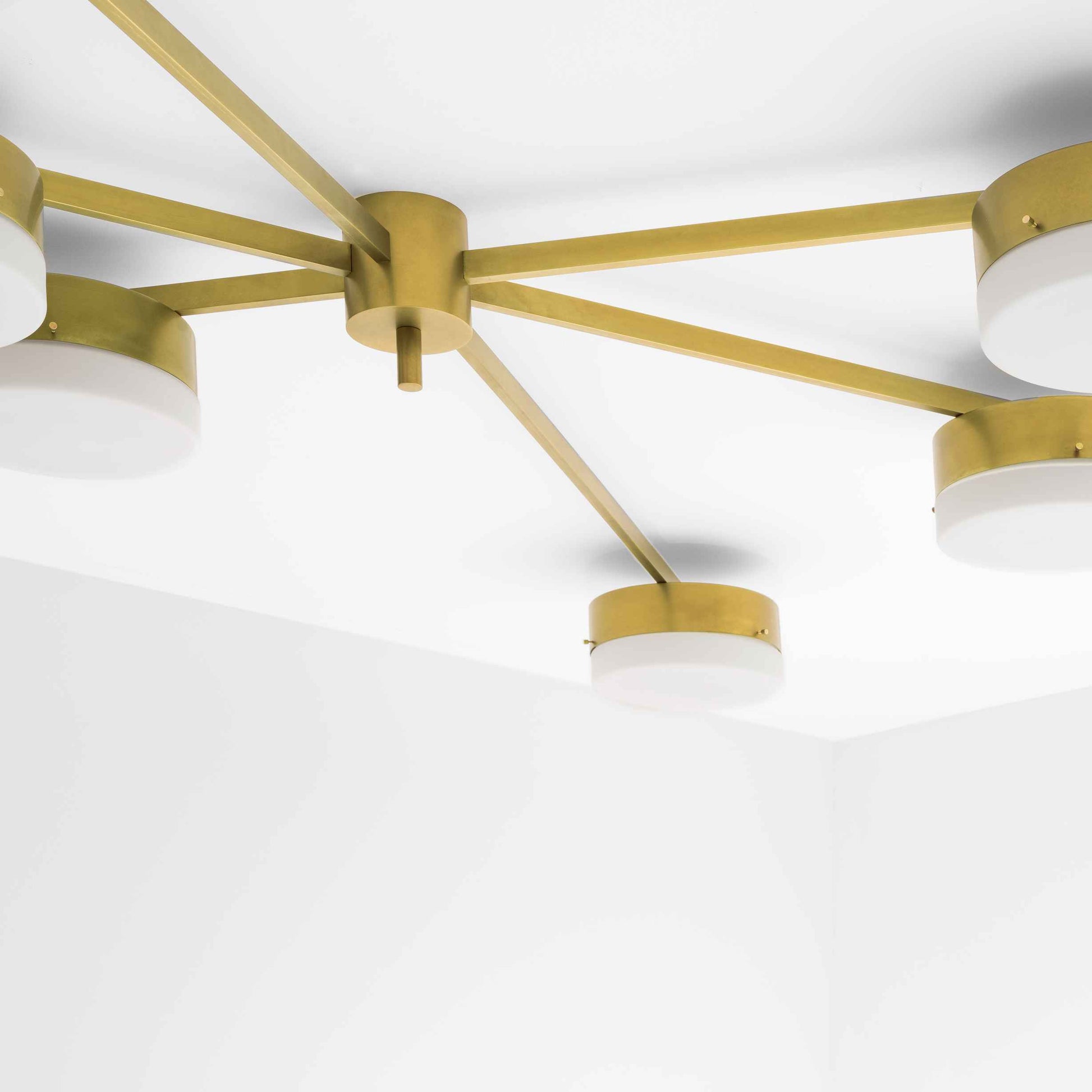 Design for Macha Celeste Effervescence Ceiling or Wall-Mounted Unpolished Balanced Six-Armed Brass Lamp