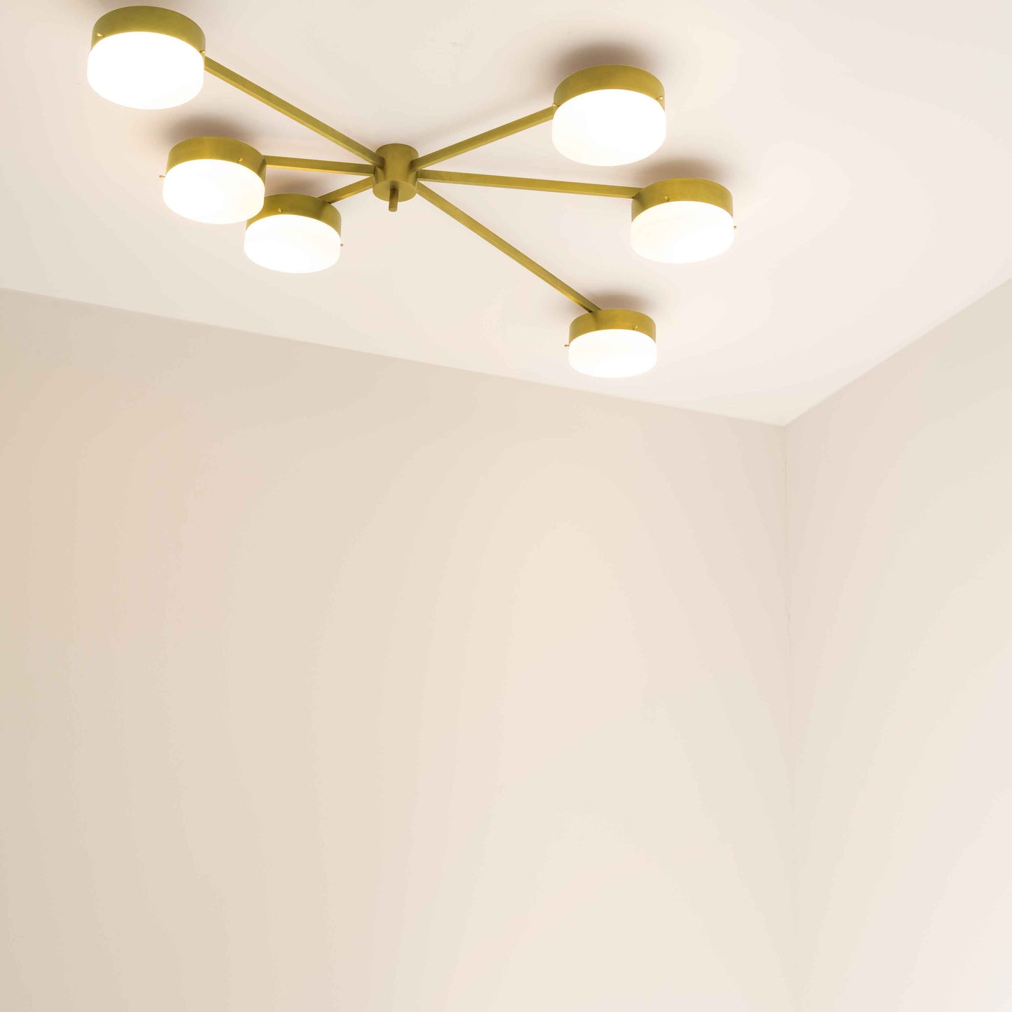 Design for Macha Celeste Effervescence Ceiling or Wall-Mounted Unpolished Lucid Six-Armed Brass Lamp