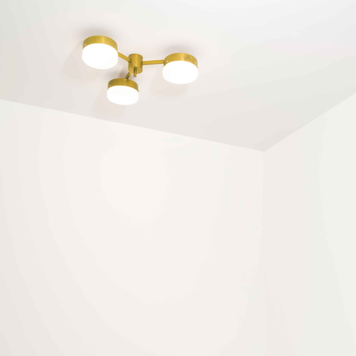 Design for Macha Celeste Epiphany Ceiling or Wall-Mounted Chromed Lucid Three-Armed Brass Lamp