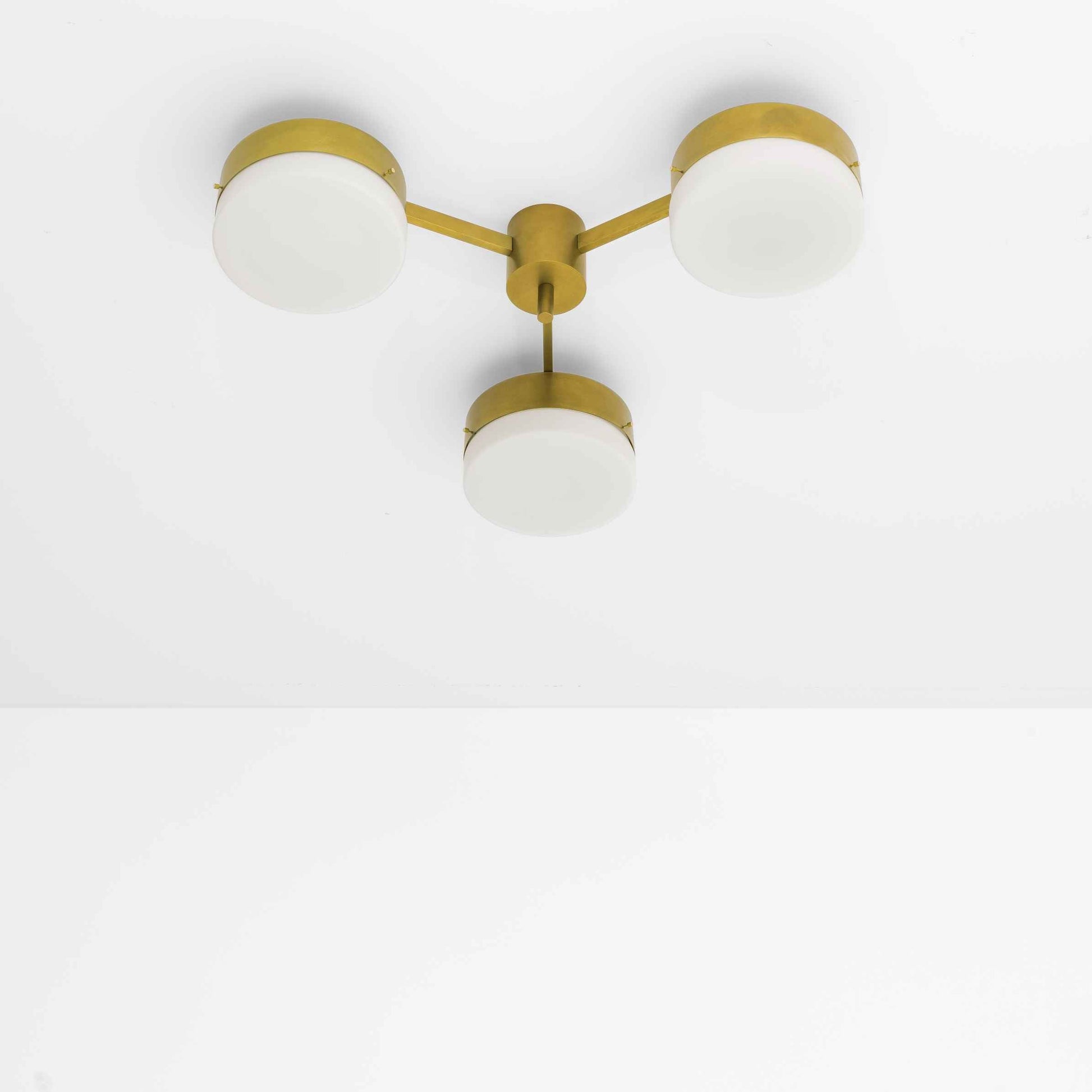 Design for Macha Celeste Epiphany Ceiling or Wall-Mounted Unpolished Opaque Three-Armed Brass Lamp