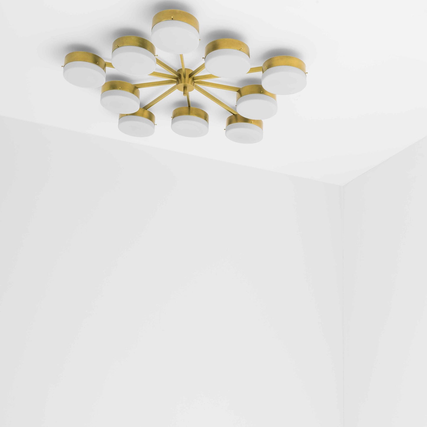 Design for Macha Celeste Epoch Ceiling or Wall-Mounted Unpolished Balanced Ten-Armed Brass Lamp