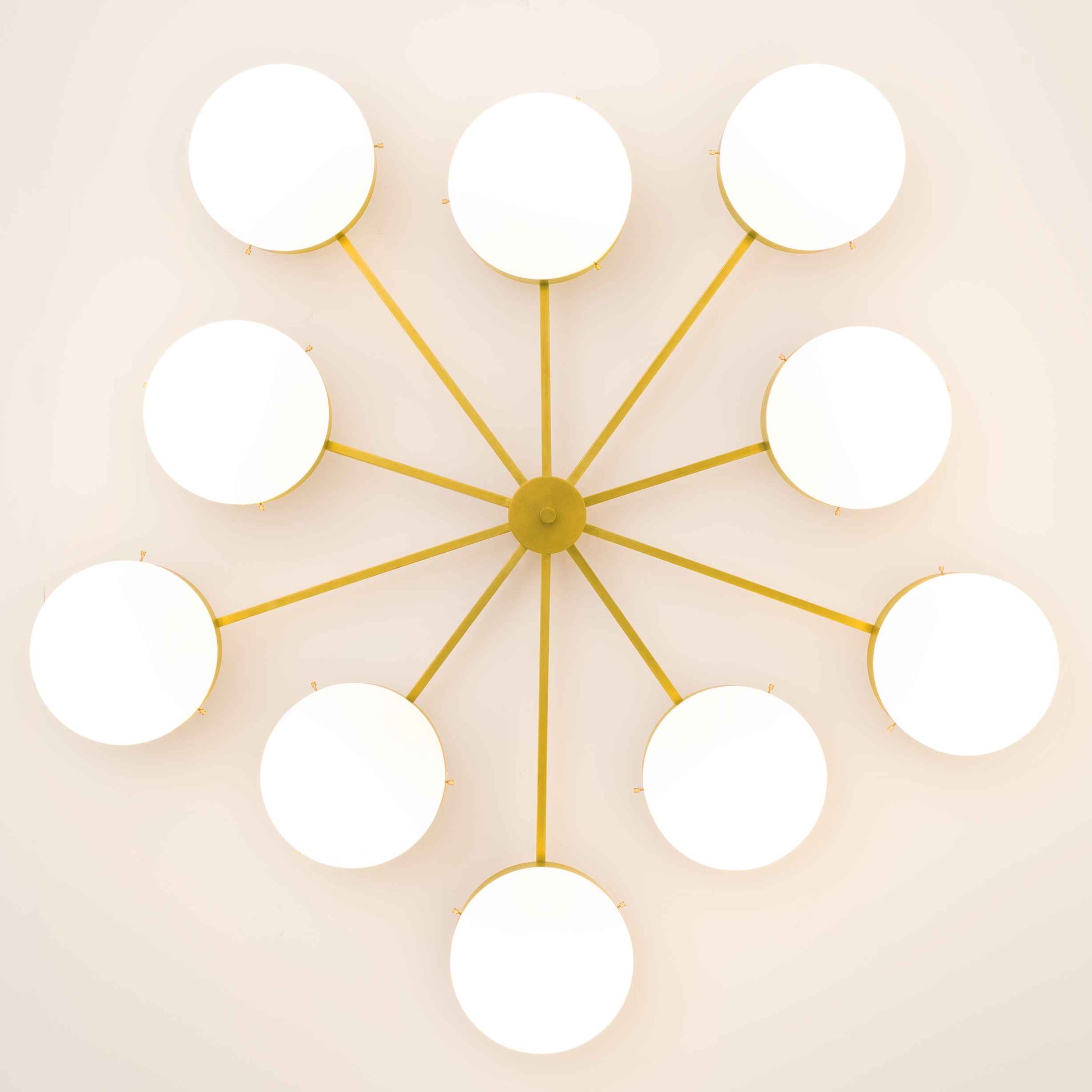 Design for Macha Celeste Epoch Ceiling or Wall-Mounted Unpolished Balanced Ten-Armed Brass Lamp