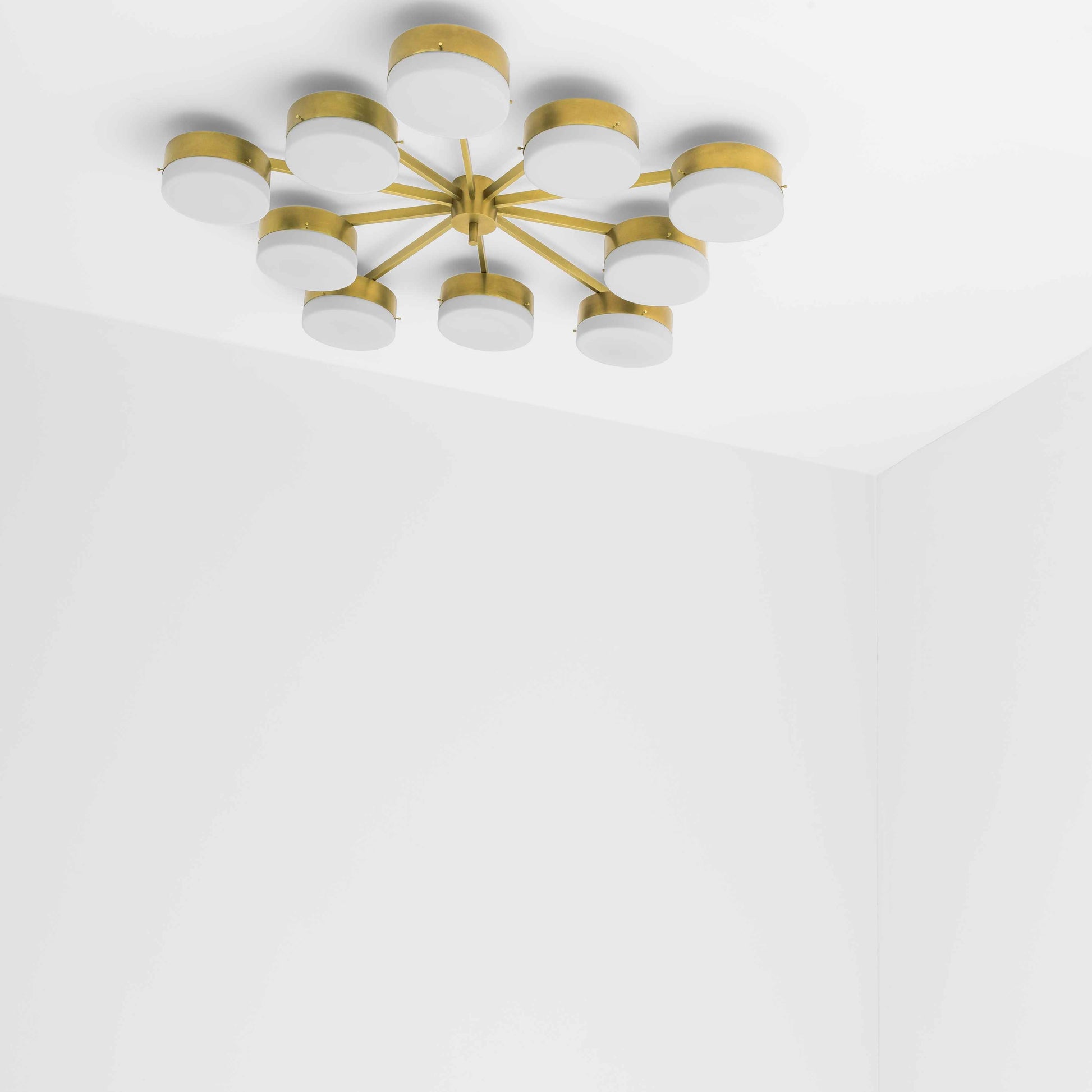 Design for Macha Celeste Epoch Ceiling or Wall-Mounted Unpolished Opaque Ten-Armed Brass Lamp