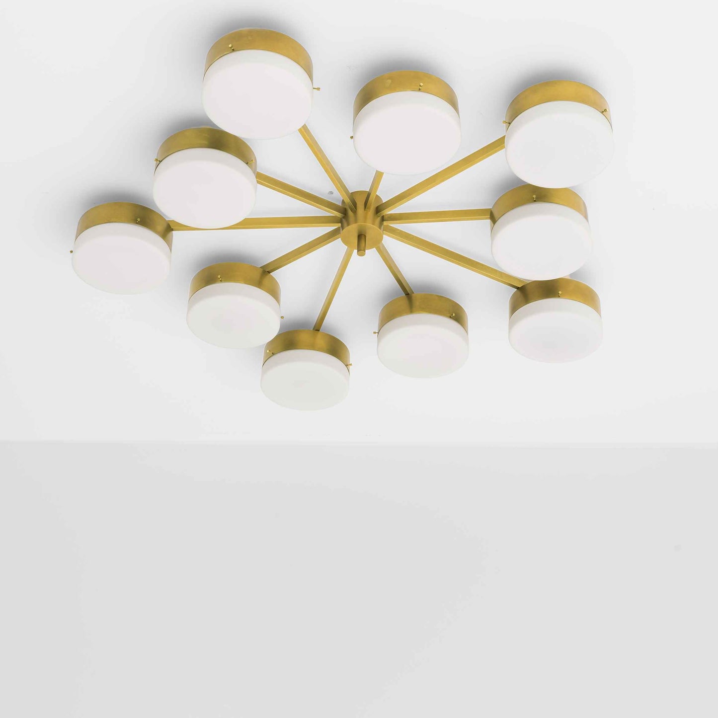 Design for Macha Celeste Epoch Ceiling or Wall-Mounted Unpolished Opaque Ten-Armed Brass Lamp