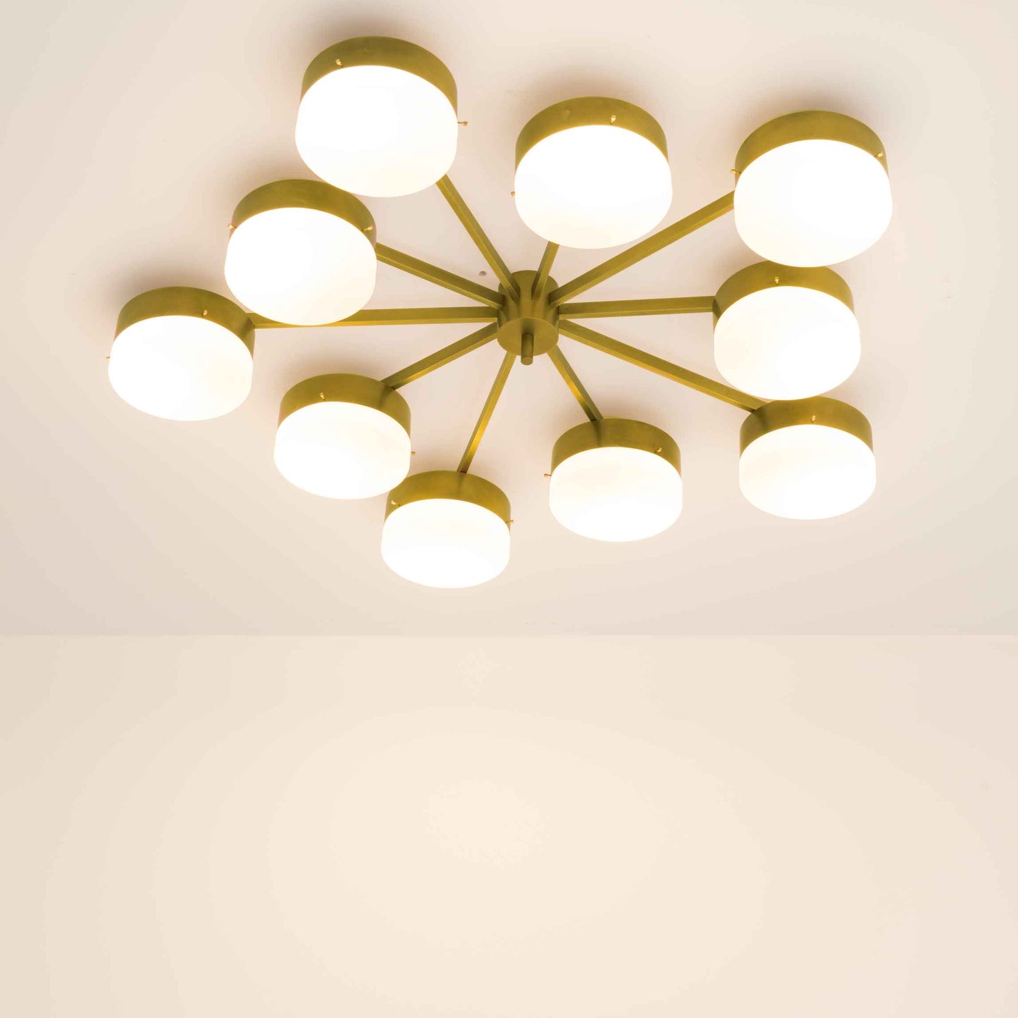 Design for Macha Celeste Epoch Ceiling or Wall-Mounted Unpolished Opaque Ten-Armed Brass Lamp