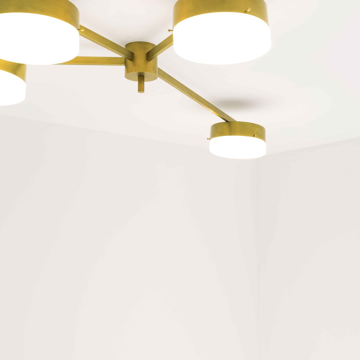 Design for Macha Celeste Incandescence Ceiling or Wall-Mounted Chromed Opaque Four-Armed Brass Lamp