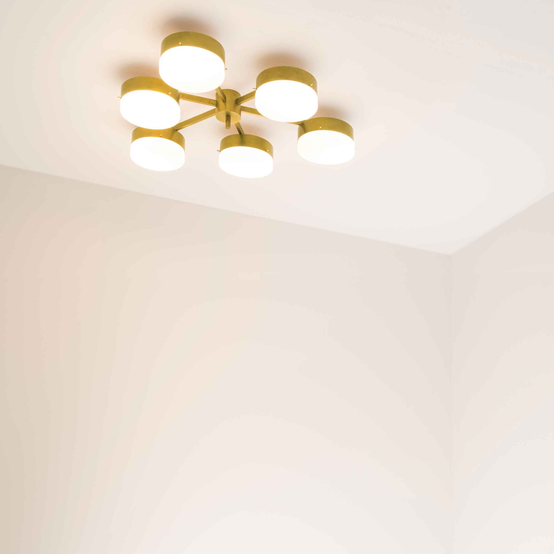 Design for Macha Celeste Phosphenes Ceiling or Wall-Mounted Blackened Six-Armed Brass Lamp