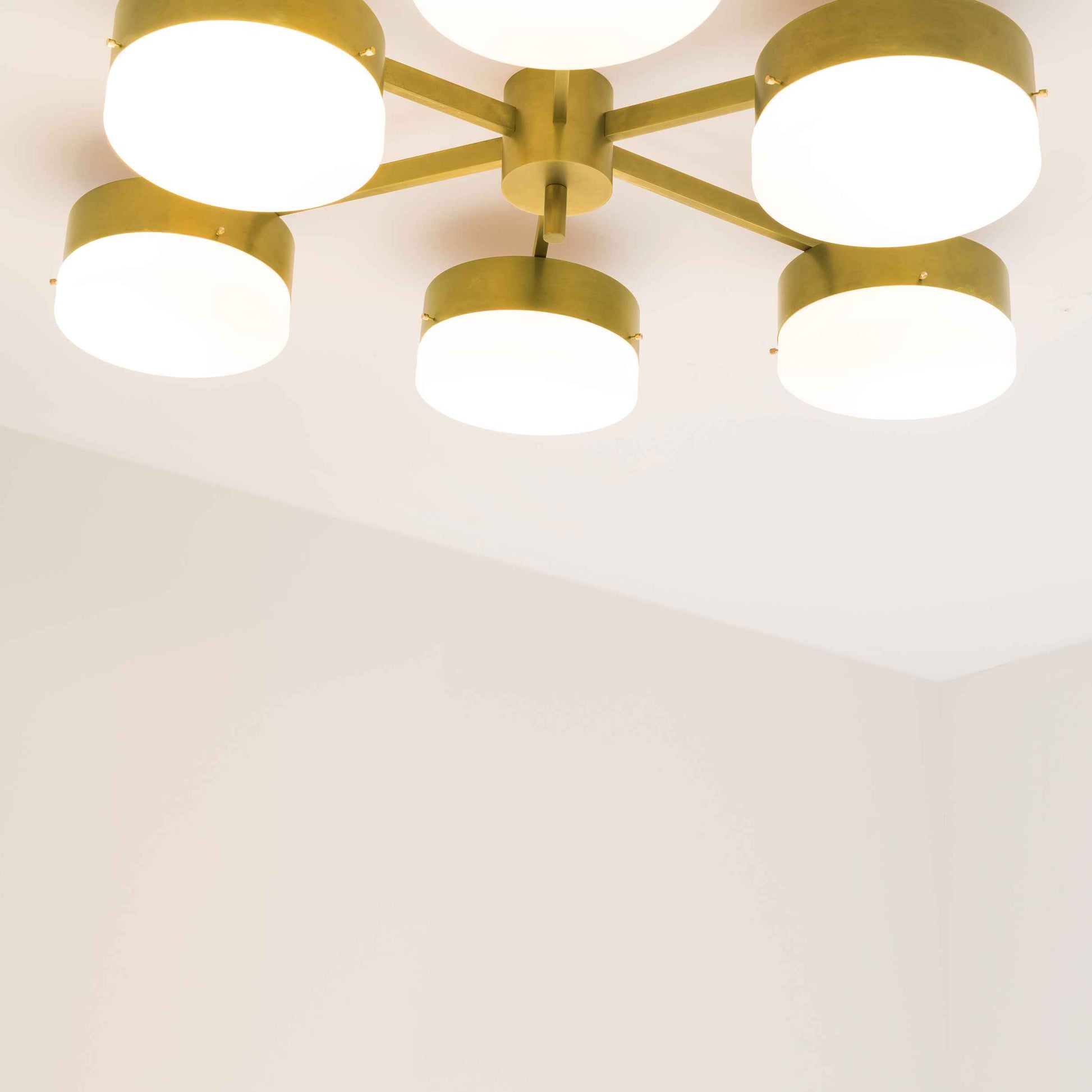 Design for Macha Celeste Phosphenes Ceiling or Wall-Mounted Unpolished Balanced Six-Armed Brass Lamp