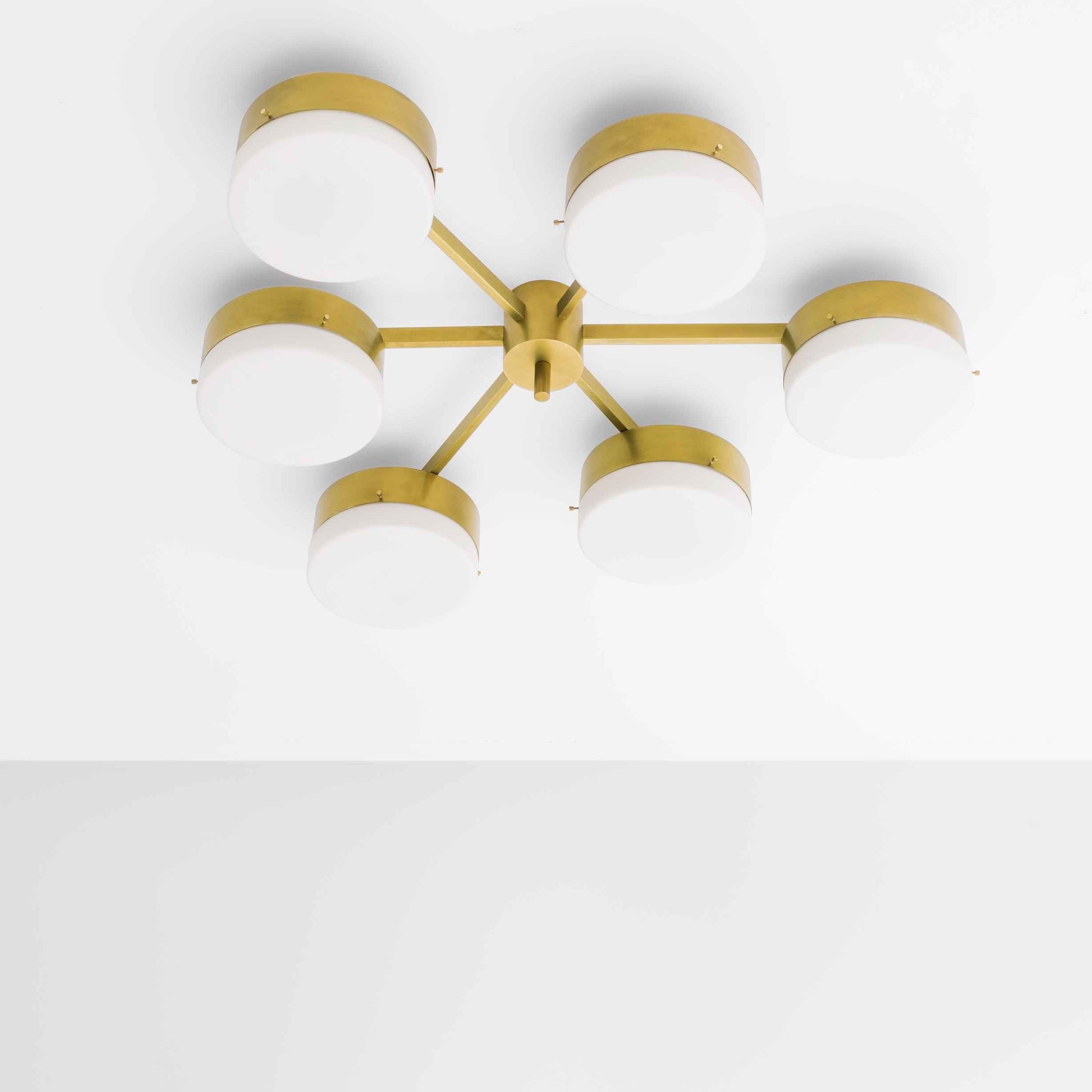 Design for Macha Celeste Phosphenes Ceiling or Wall-Mounted Unpolished Lucid Six-Armed Brass Lamp