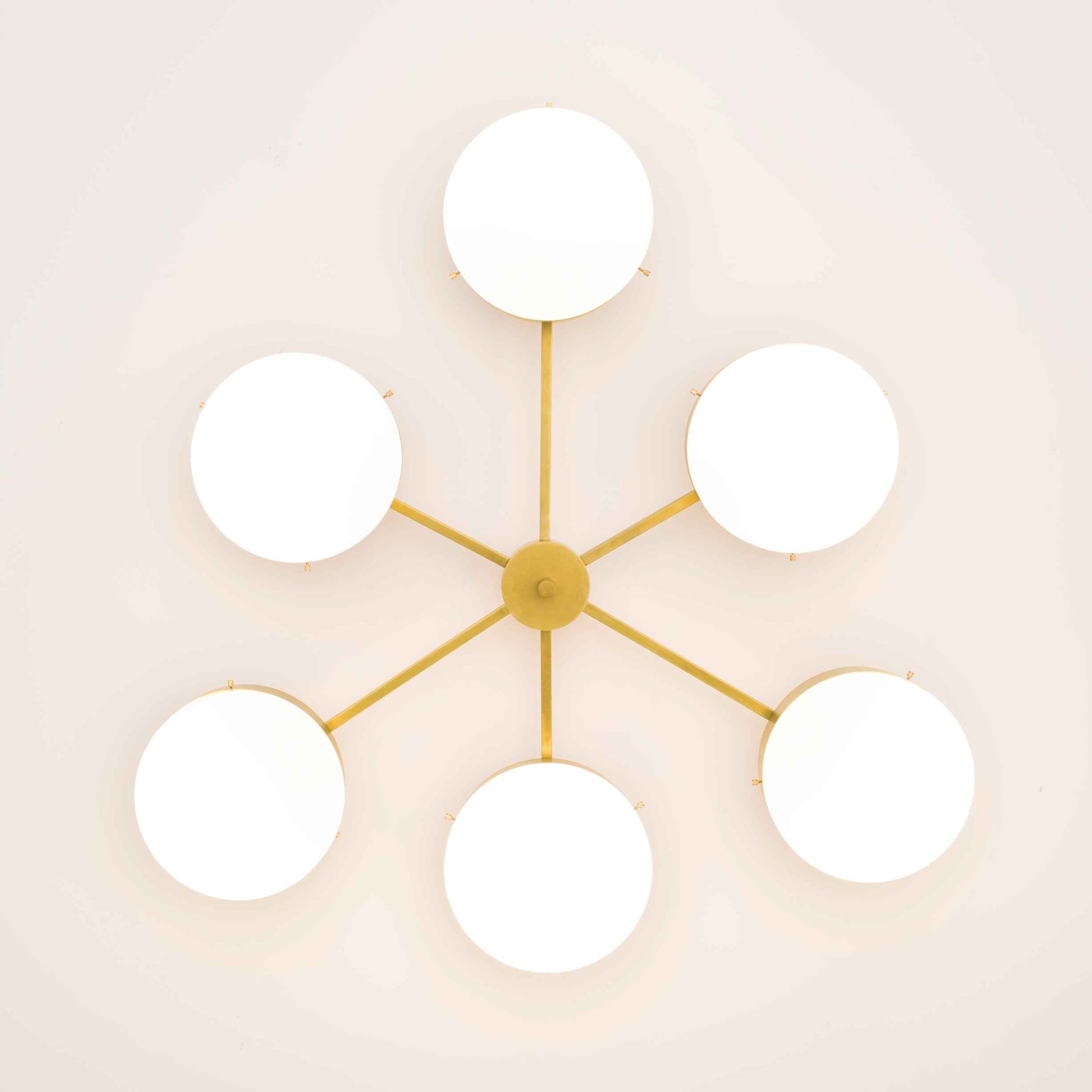Design for Macha Celeste Phosphenes Ceiling or Wall-Mounted Unpolished Opaque Six-Armed Brass Lamp