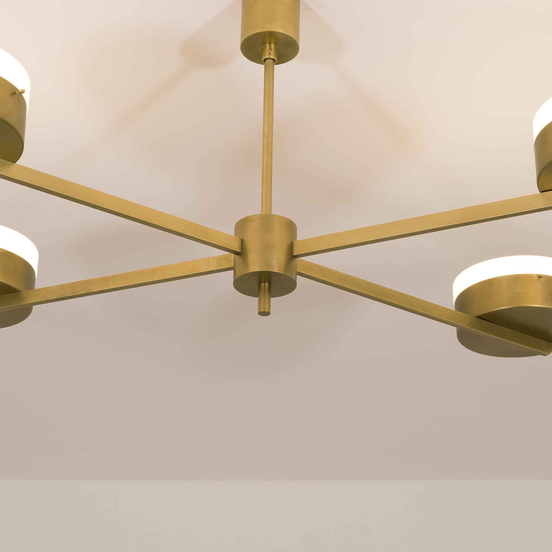 Design for Macha Celeste Supine Ceiling or Wall-Mounted Chromed Lucid Four-Armed Brass Lamp
