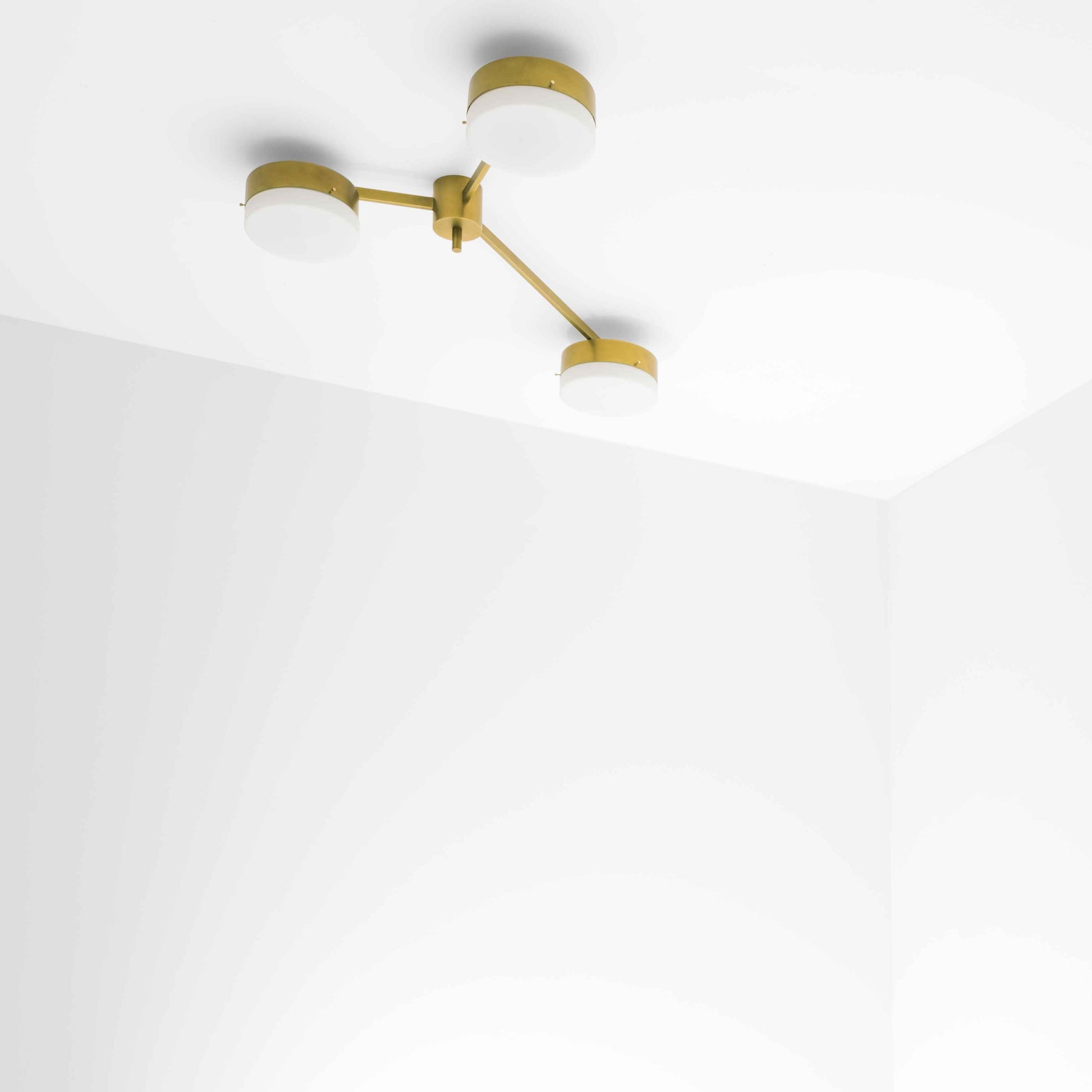 Design for Macha Celeste Syzygy Ceiling or Wall-Mounted Chromed Lucid Three-Armed Brass Lamp