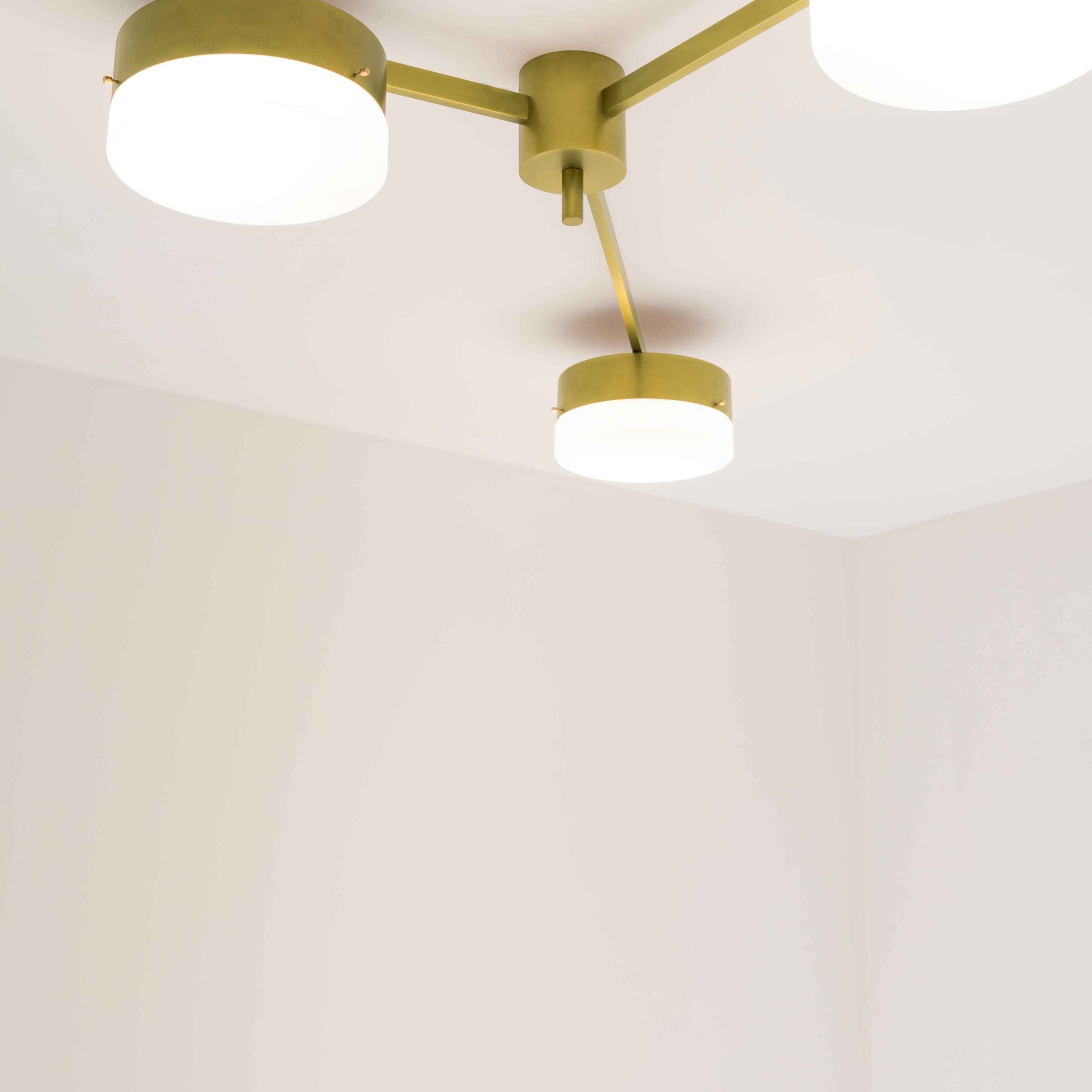 Design for Macha Celeste Syzygy Ceiling or Wall-Mounted Polished Three-Armed Brass Lamp