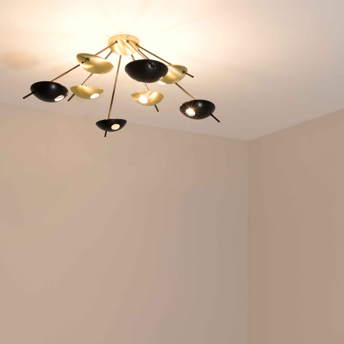 Design for Macha Helios Octo I Ceiling or Wall-Mounted Blackened Eight-Armed Brass Lamp