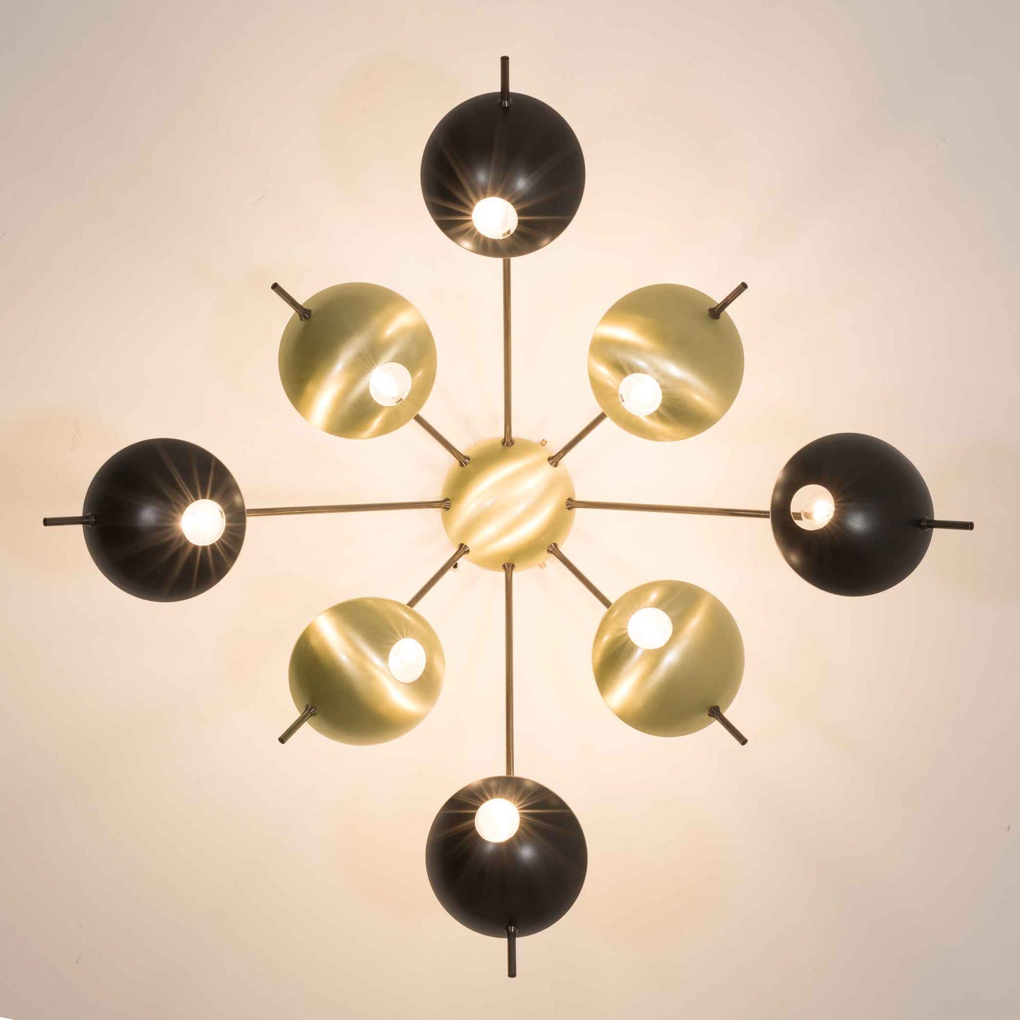 Design for Macha Helios Octo I Ceiling or Wall-Mounted Unpolished Lucid Eight-Armed Brass Lamp