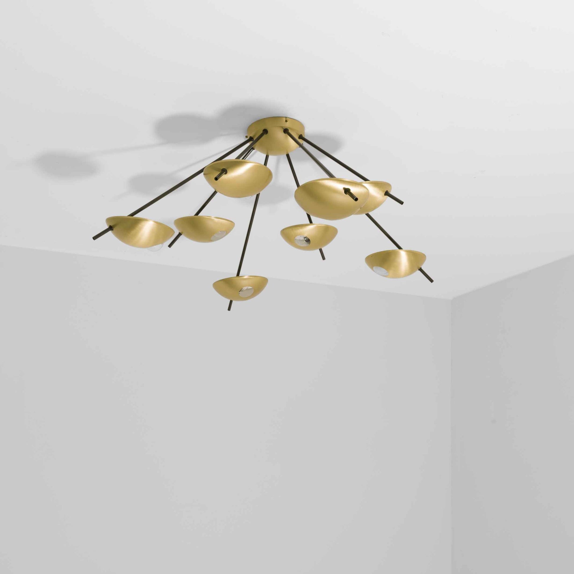 Design for Macha Helios Octo II Ceiling or Wall-Mounted Unpolished Opaque Eight-Armed Brass Lamp