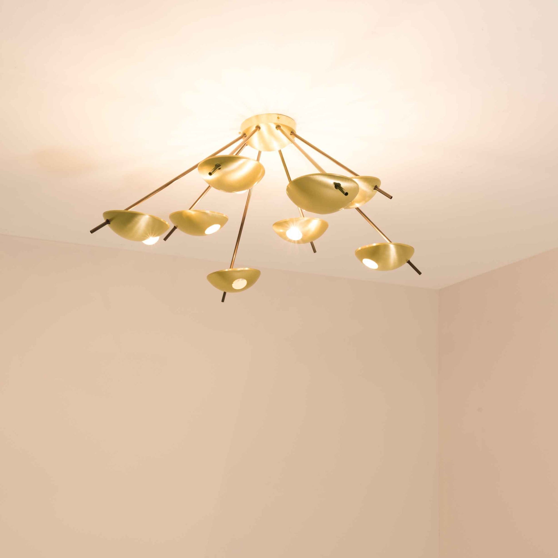 Design for Macha Helios Octo II Ceiling or Wall-Mounted Unpolished Opaque Eight-Armed Brass Lamp