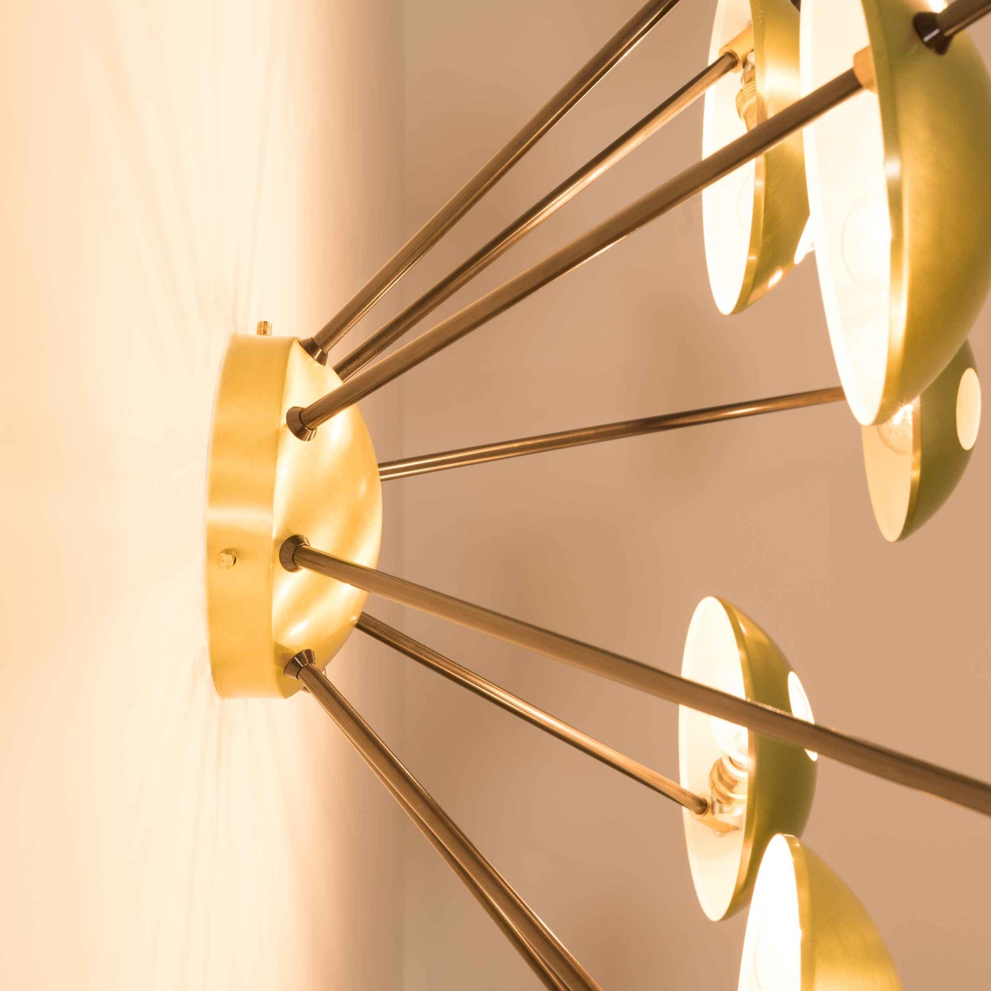 Design for Macha Helios Octo II Ceiling or Wall-Mounted Unpolished Opaque Eight-Armed Brass Lamp