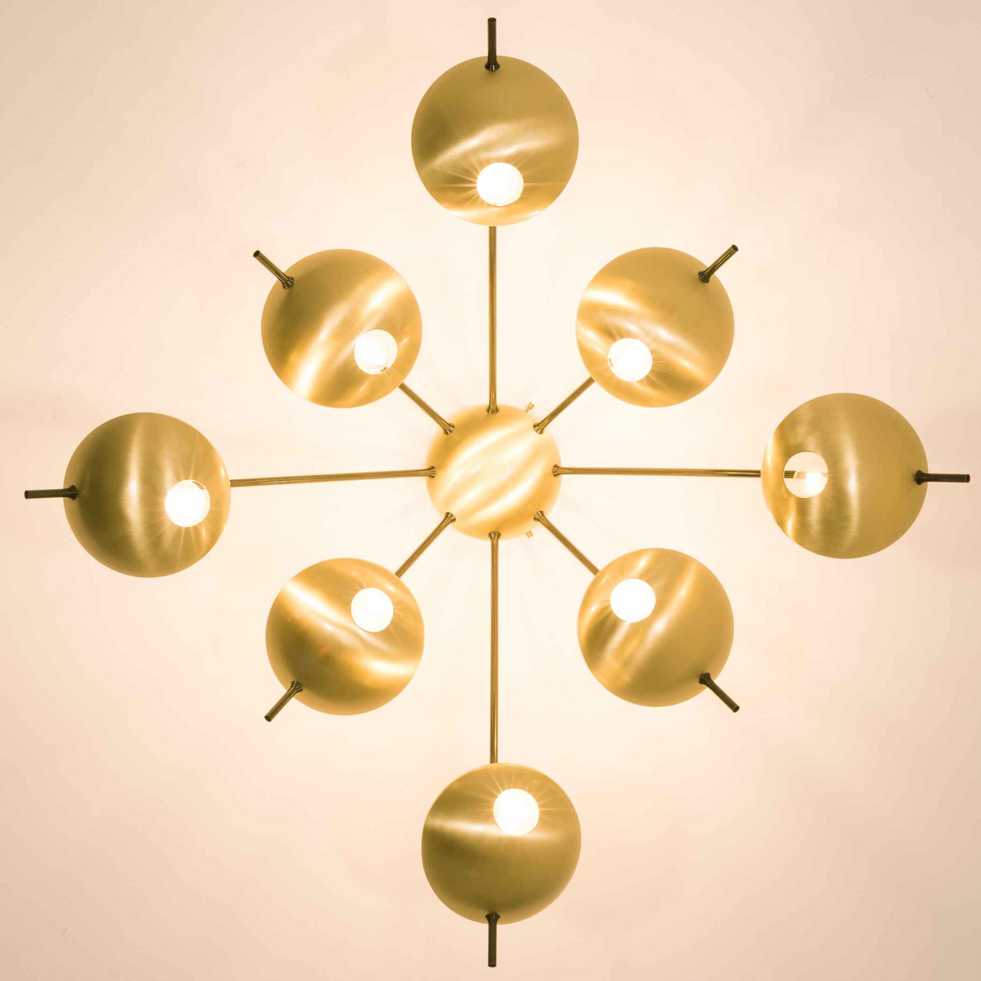 Design for Macha Helios Octo II Ceiling or Wall-Mounted Unpolished Opaque Eight-Armed Brass Lamp