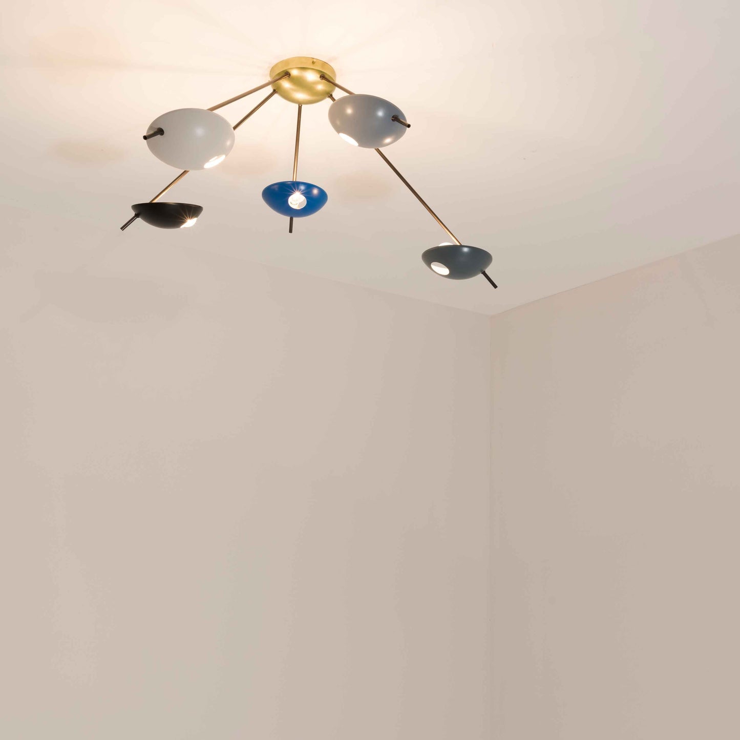 Design for Macha Helios Quinque I Ceiling or Wall-Mounted Blackened Five-Armed Brass Lamp