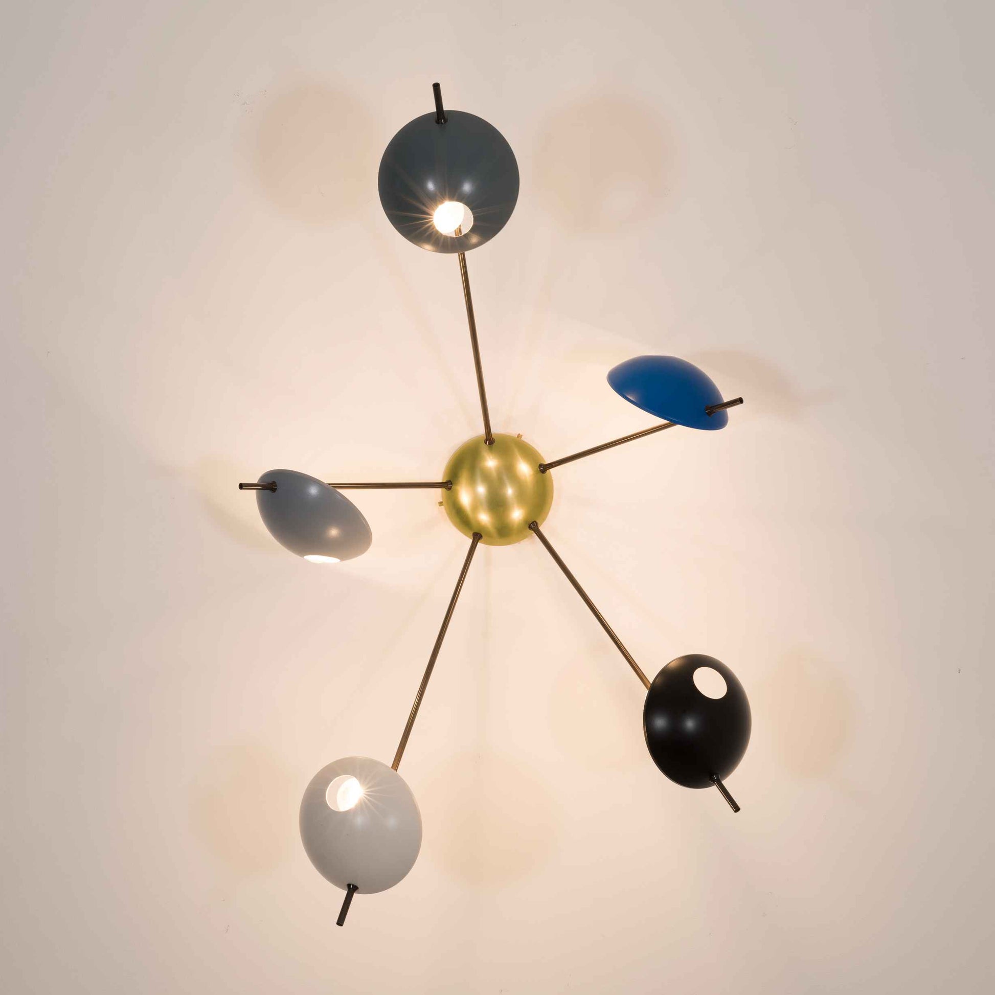 Design for Macha Helios Quinque I Ceiling or Wall-Mounted Polished Five-Armed Brass Lamp