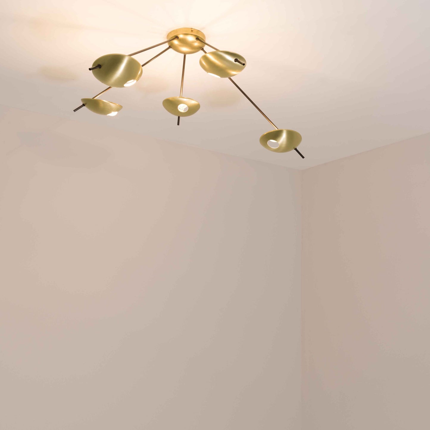 Design for Macha Helios Quinque II Ceiling or Wall-Mounted Blackened Five-Armed Brass Lamp