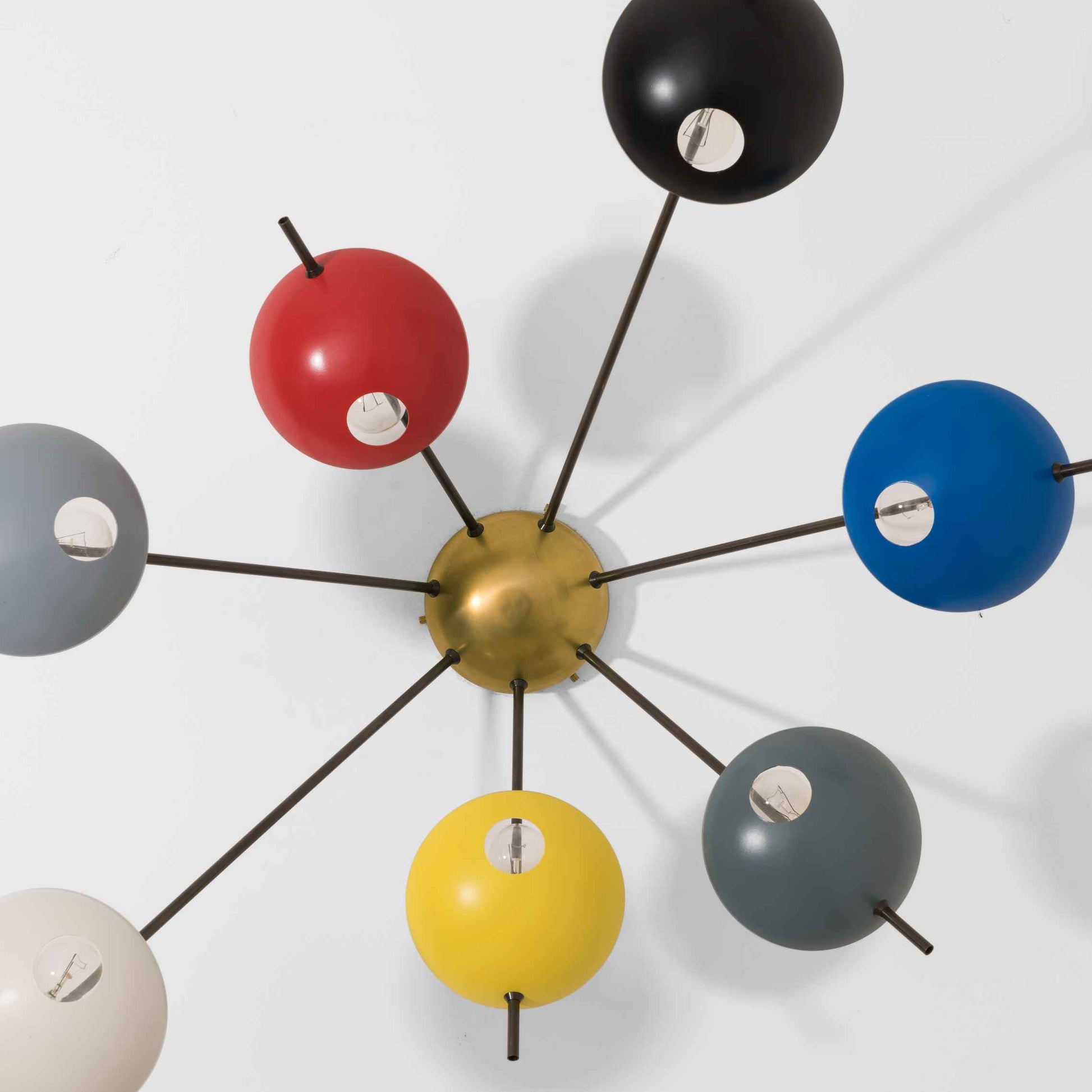 Design for Macha Helios Septem I Ceiling or Wall-Mounted Chromed Opaque Seven-Armed Brass Lamp