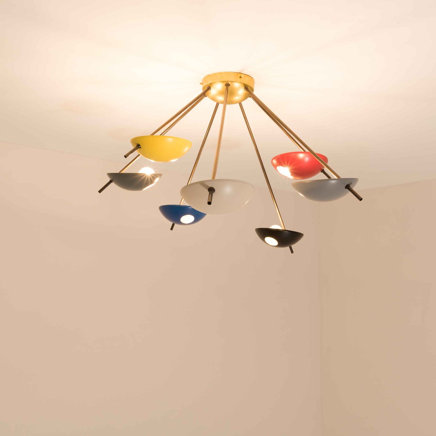Design for Macha Helios Septem I Ceiling or Wall-Mounted Unpolished Balanced Seven-Armed Brass Lamp